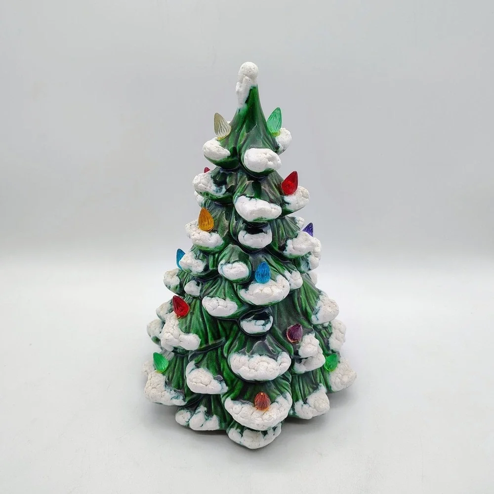 Vintage LIGHT-UP CHRISTMAS TREE Ceramic Snow-Tipped 10
